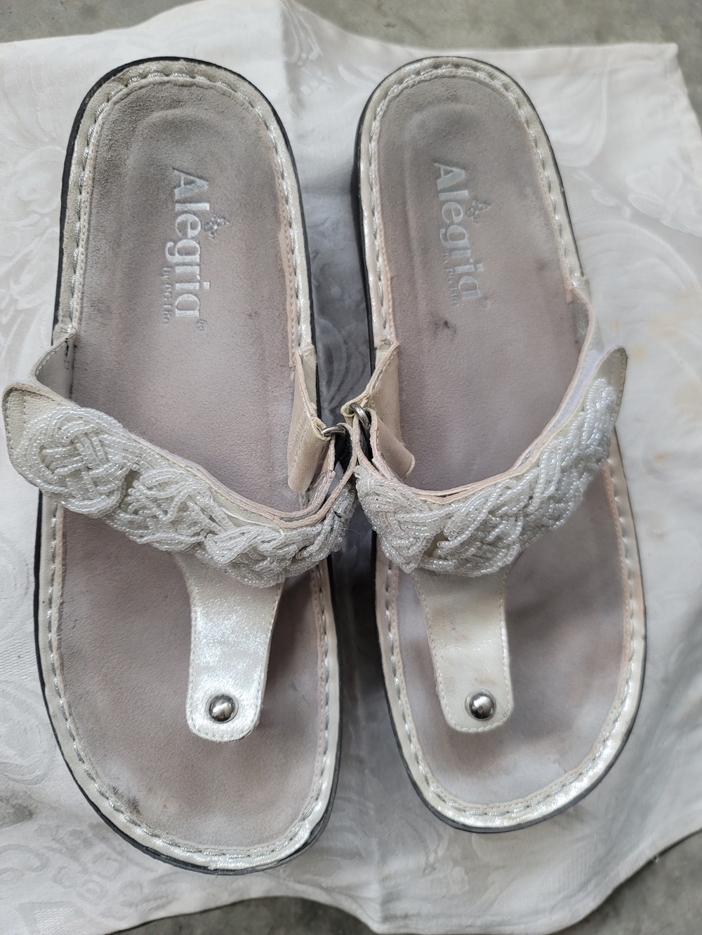 Alegria Women's Silver Braided Thong Sandals